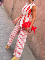 Fish Print Sleeveless Top Pants Set (7)