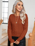 Cable-knit Round Neck Long Sleeve Sweater (8)