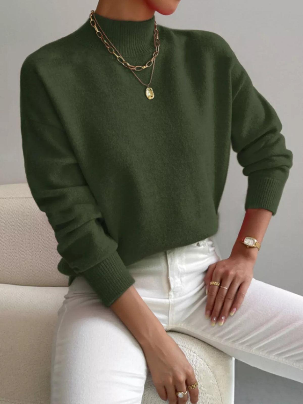 Mock Neck Dropped Shoulder Sweater (6)