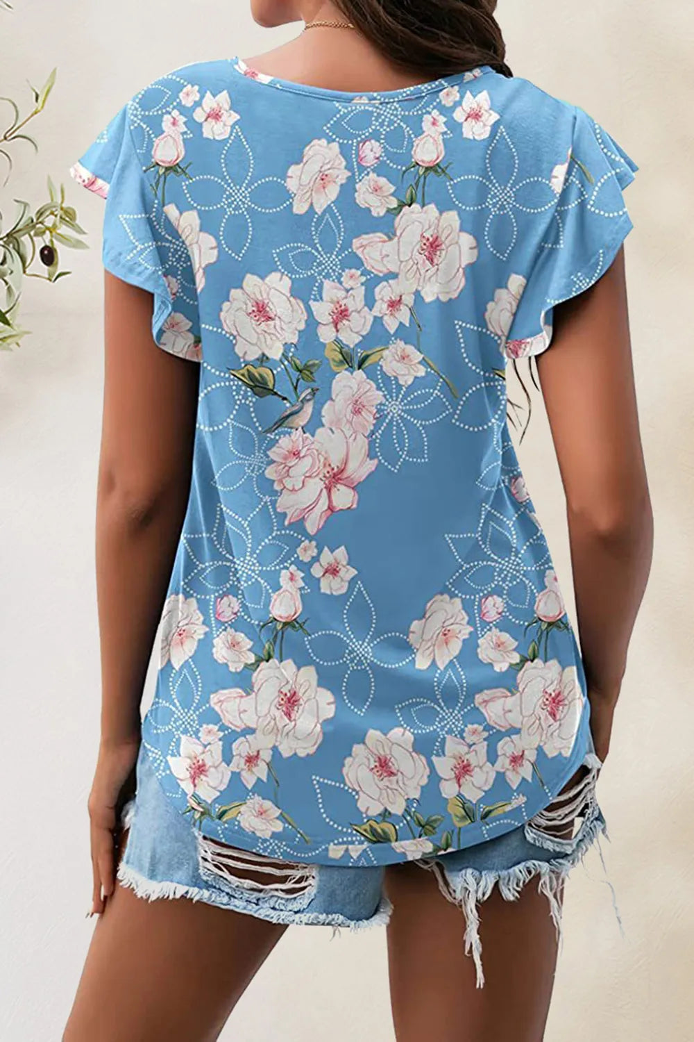 Printed Round Neck Short Sleeve T-shirt (18)