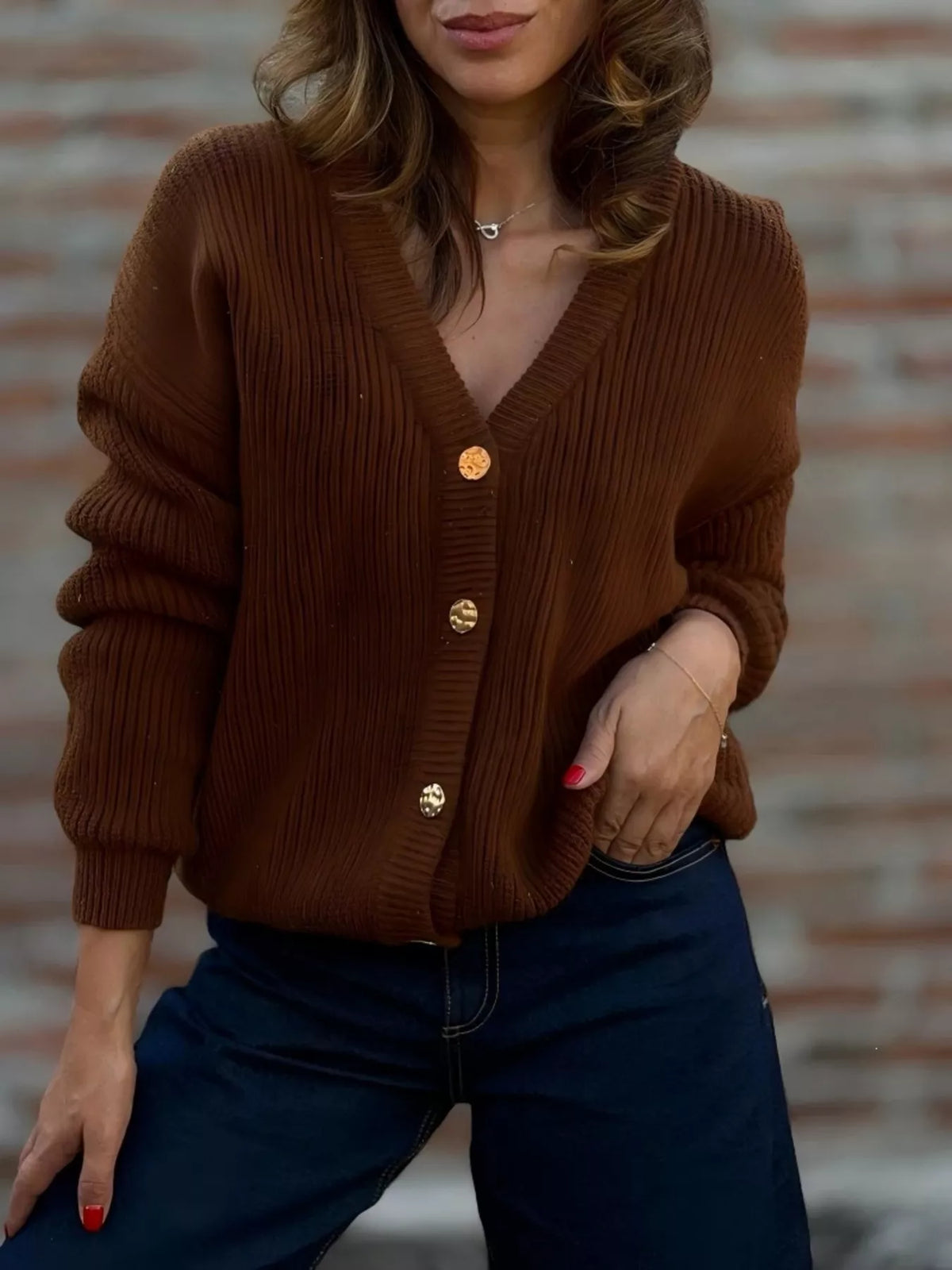 Full Size V-neck Button-up Knit Cardigan Plus (4)