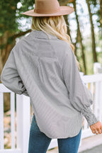 Striped Lantern Sleeve Collared Shirt (21)