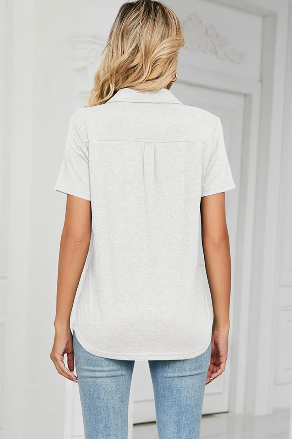 Johnny Collar Short Sleeve Blouse (12)