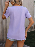 Decorative Button Round Neck Short Sleeve Blouse (2)