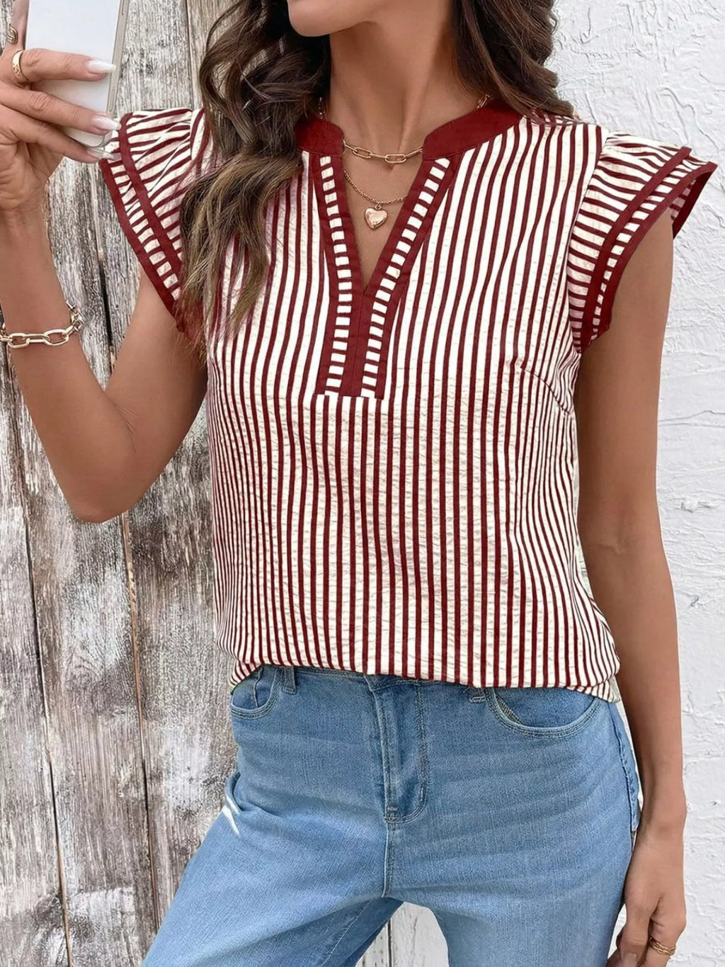 Striped Ruffle Sleeve Blouse (11)