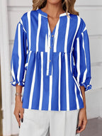 Striped Button Front Notched Blouse (8)