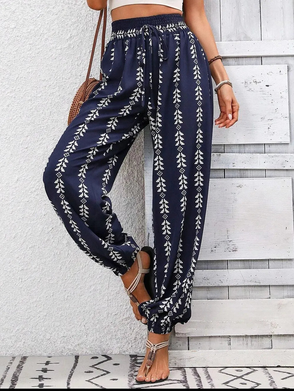 Tied Printed High Waist Pants (3)