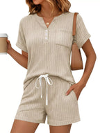 Casual Ribbed Knit Tee Shorts Set (6)