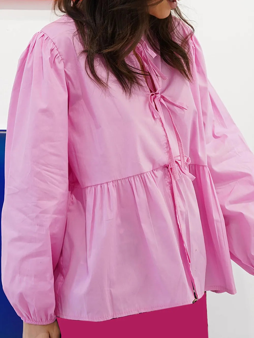 Tied Round Neck Long Sleeve Blouse (6)