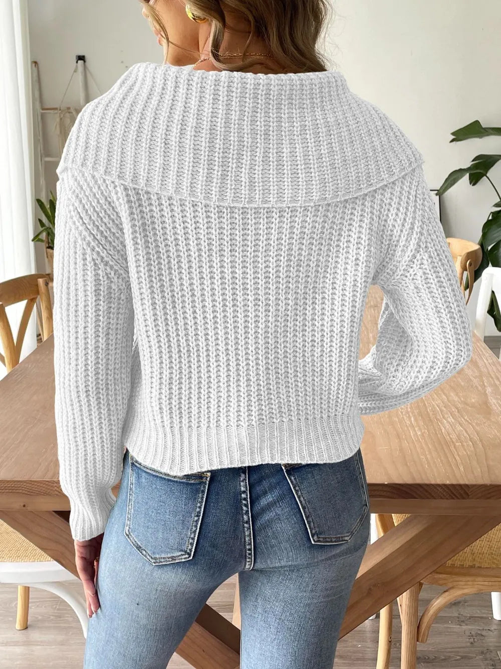 Cable-knit Long Sleeve Sweater (5)
