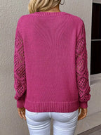 Openwork V-neck Long Sleeve Sweater (21)