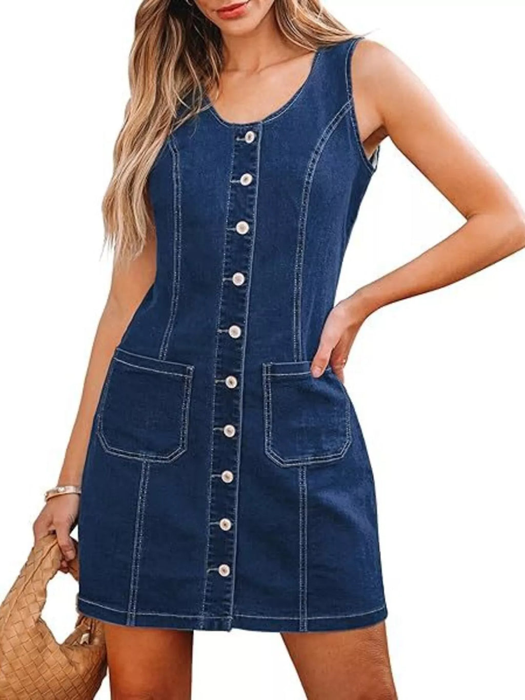 Button-front Sleeveless Denim Dress (2)