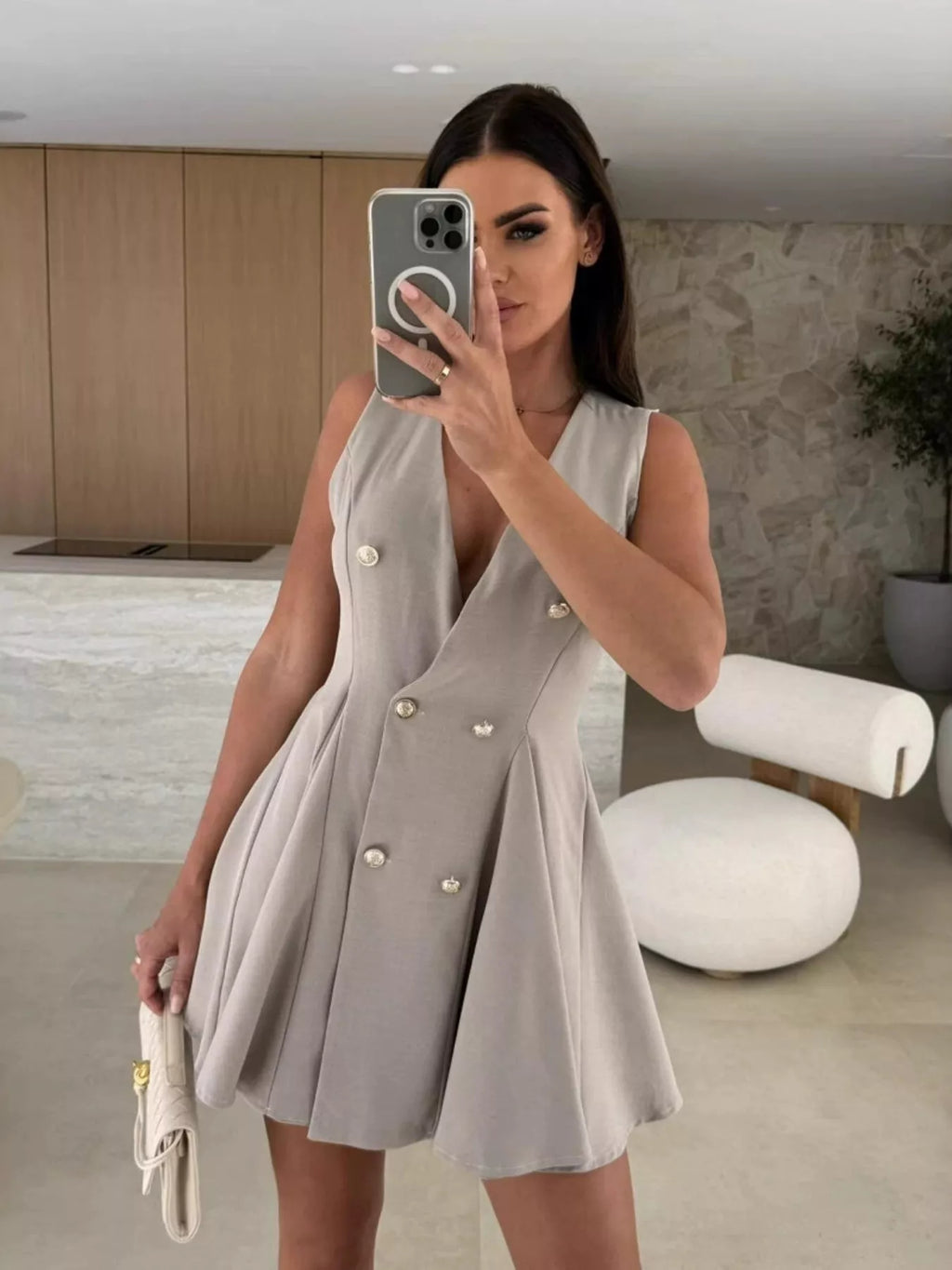 Double-breasted V-neck Mini Dress (10)