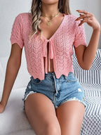 Tied Openwork Short Sleeve Cardigan (9)