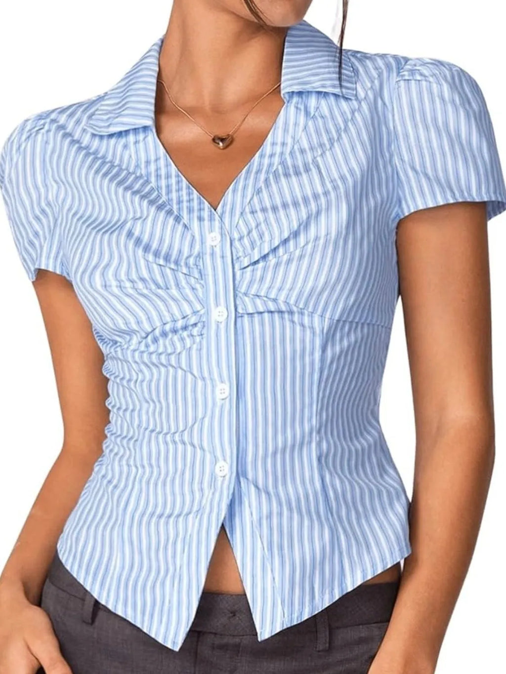 Striped Collared Neck Short Sleeve Shirt (9)
