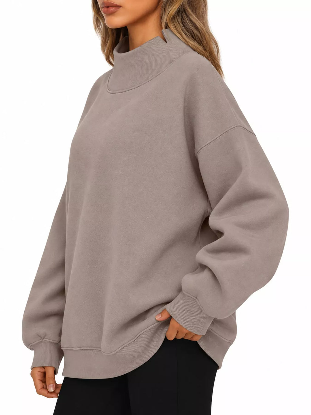 Oversized Mock Neck Long Sleeve Sweatshirt (25)