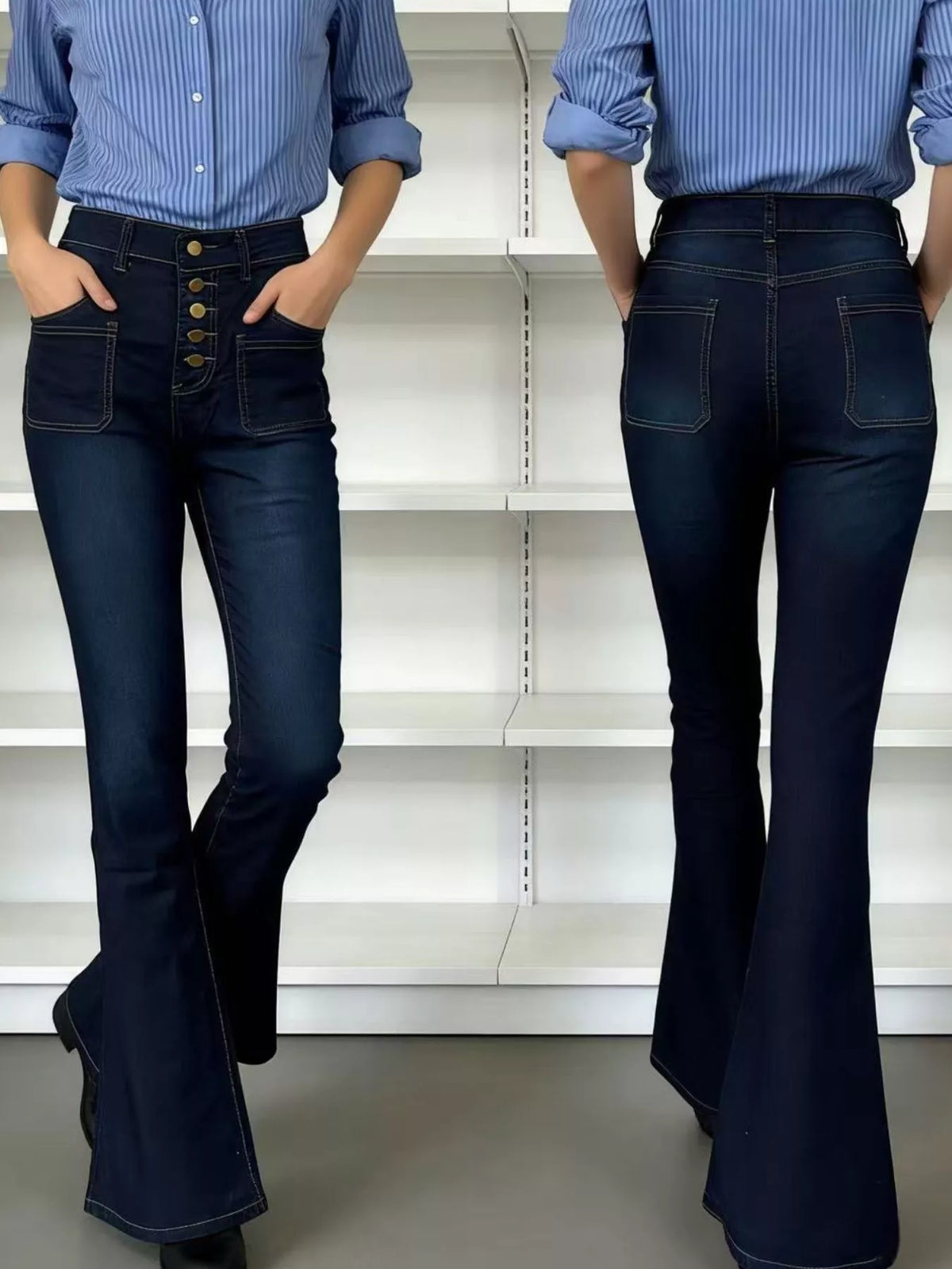 Full Size High-waisted Button-fly Flare Jeans Plus (14)