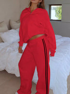 Zip Up Hoodie Striped Pants Set (9)
