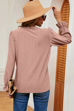 Eyelet V-neck Flounce Sleeve T-shirt (18)