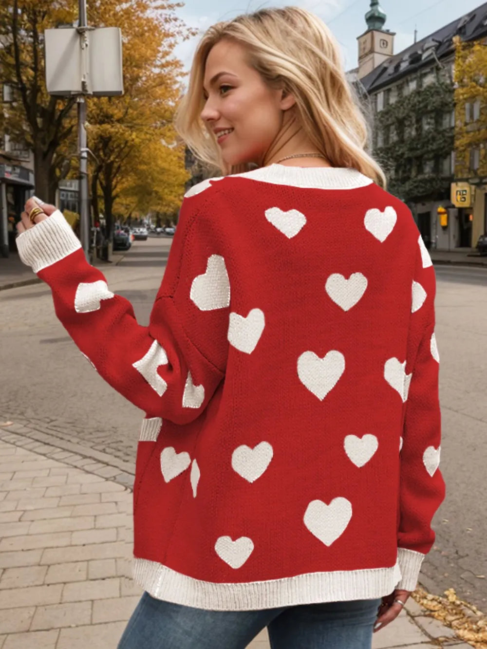 Heart Button Up Dropped Shoulder Long Sleeve Cardigan (10)