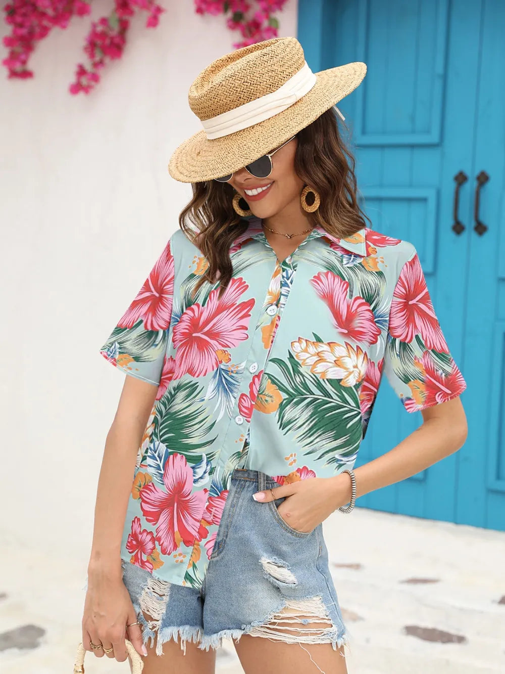 Printed Collared Neck Short Sleeve Shirt (5)