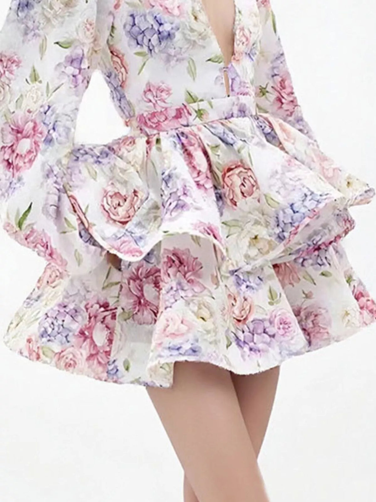 Floral Print Ruffle Layered Mini Dress (3)