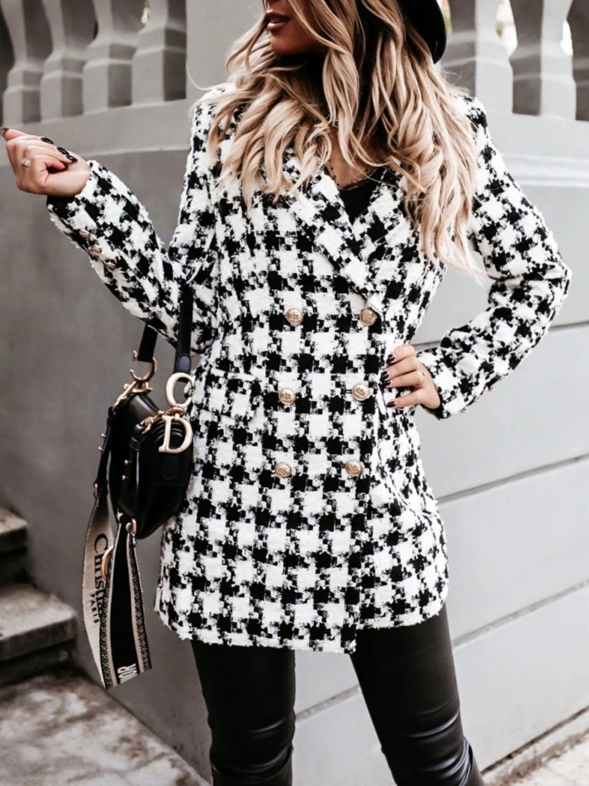 Plaid Tweed Double-breasted Coat (2)