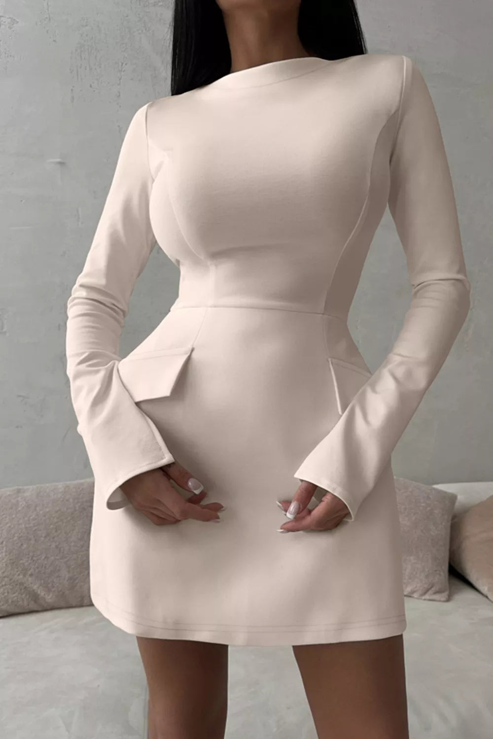 Long-sleeve Mini Dress Flap Pockets