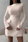 Long-sleeve Mini Dress Flap Pockets