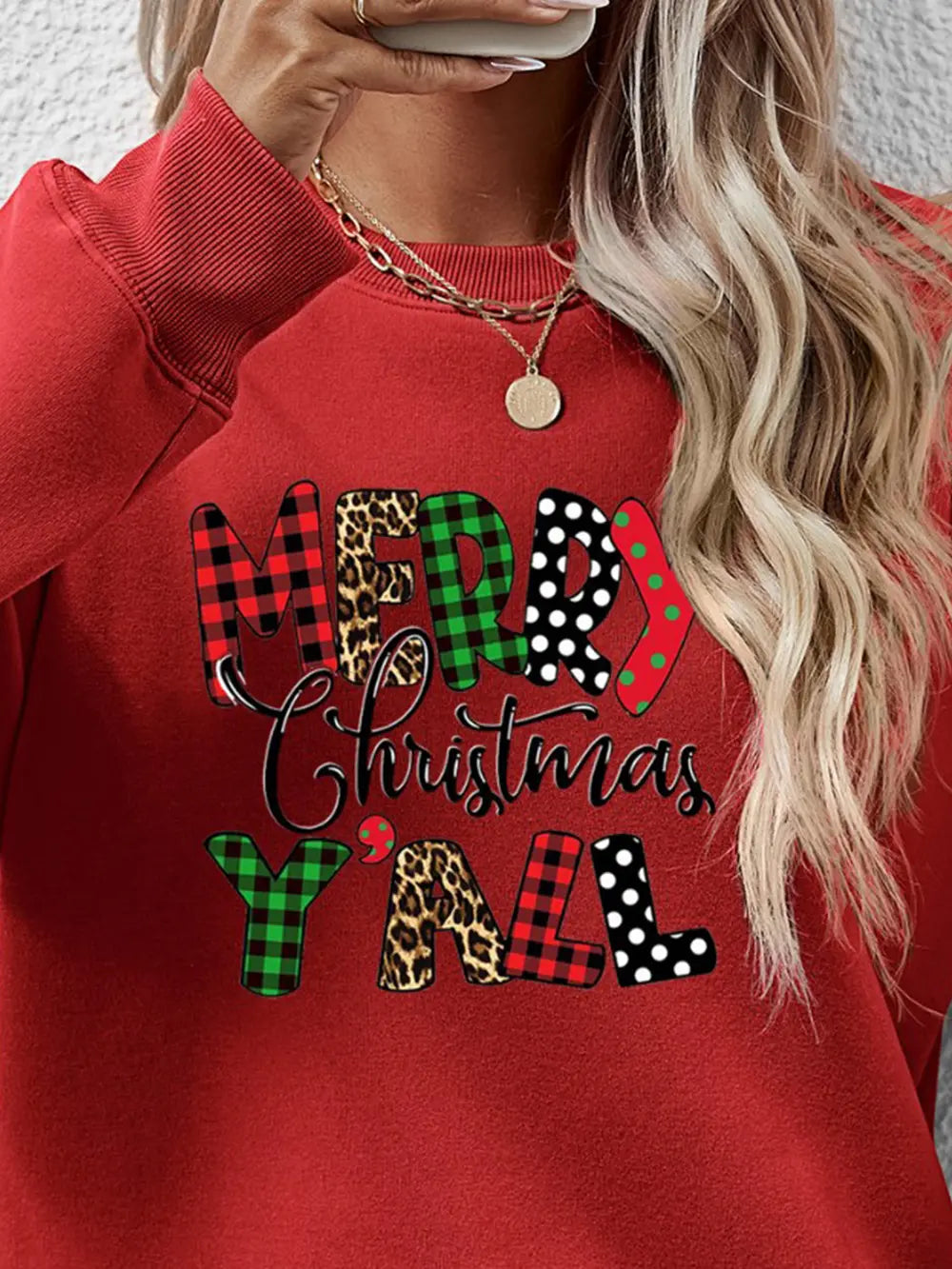 Letter Graphic Round Neck Long Sleeve Sweatshirt (8)