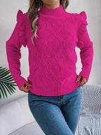 Mock Neck Ruffle Trim Long Sleeve Sweater (8)
