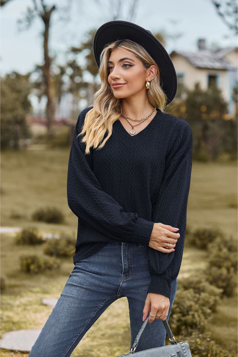 V-neck Dropped Shoulder Blouse (17)
