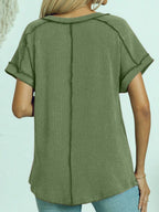 Exposed Seam V-neck Short Sleeve Top (15)