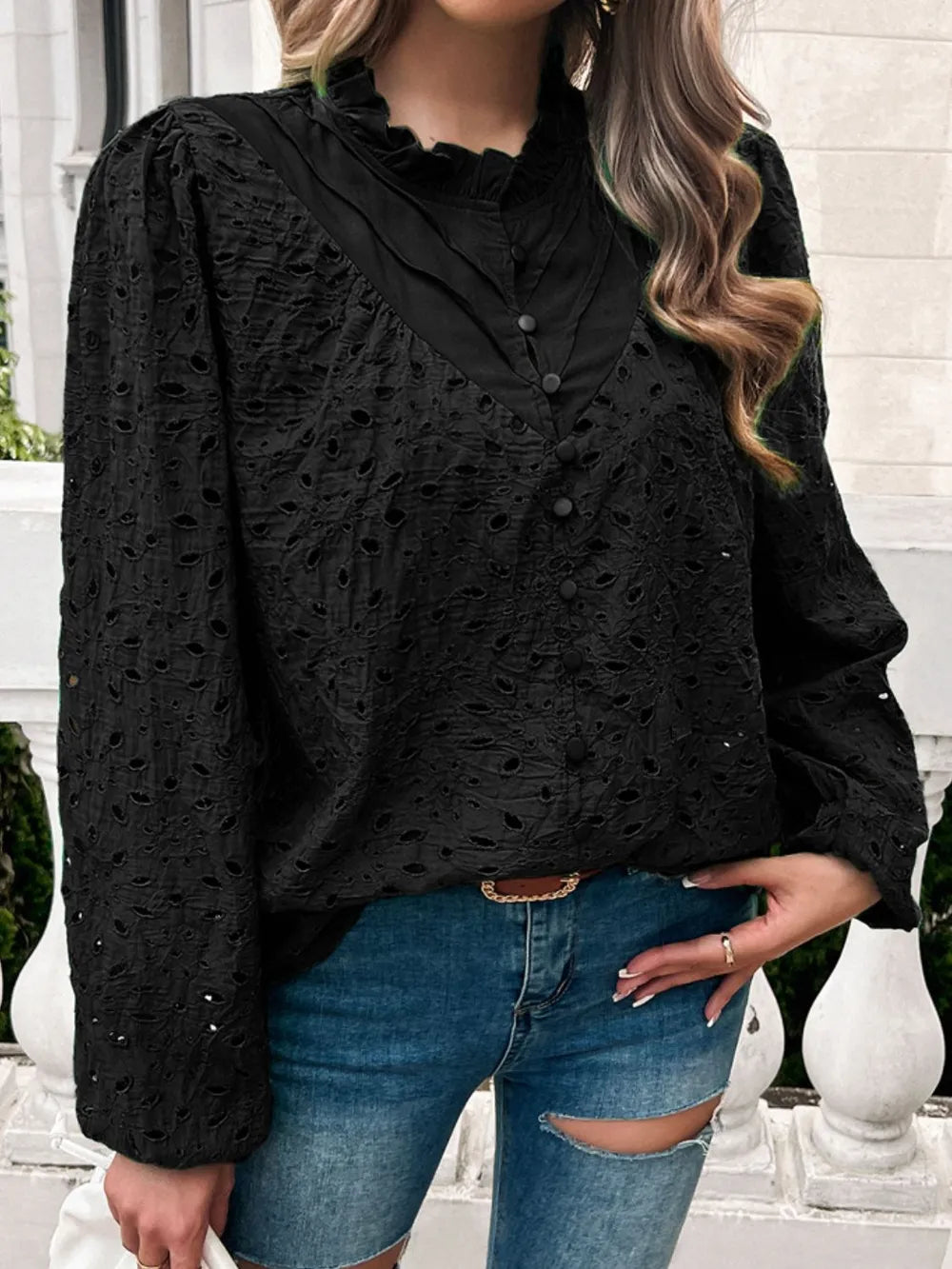 Frill Round Neck Long Sleeve Shirt (11)