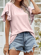 Round Neck Flutter Sleeve Blouse (5)