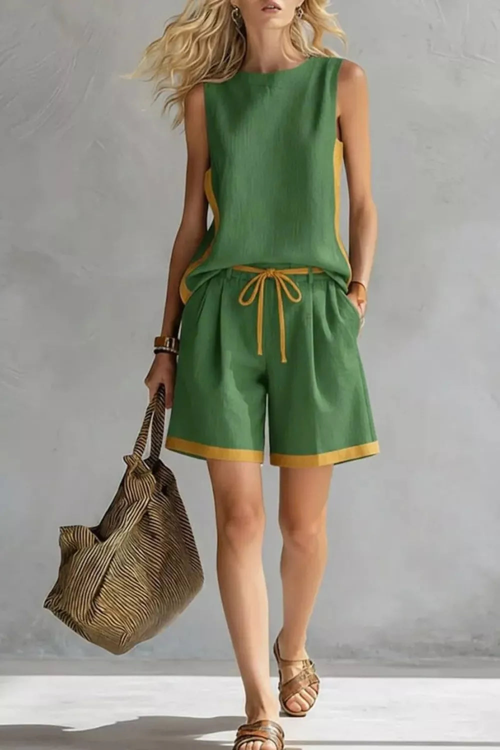 Contrast Trim Tank Shorts Set (7)