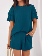 Ruffle Sleeve Top Shorts Two-piece Set (12)