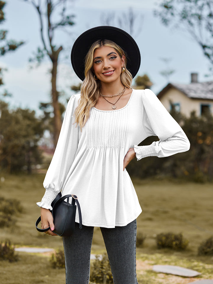 Puff Sleeve Pleated Blouse (5)