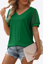 Swiss Dot Puff Sleeve V-neck Tee (15)