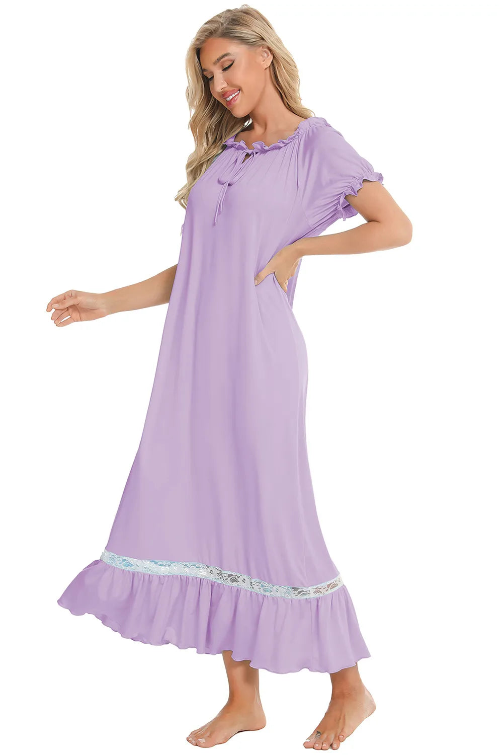Lace Detail Short Sleeve Lounge Dress (34)