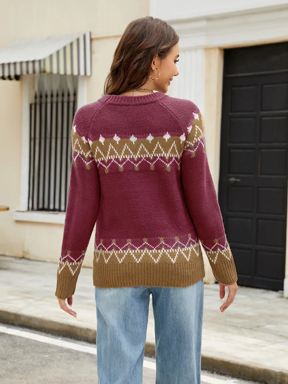 Contrast Round Neck Long Sleeve Sweater (3)
