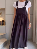 Full Size Ruched Wide Strap Overall Maxi Dress Plus