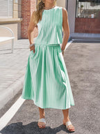 Striped Sleeveless Top Midi Skirt Set (7)