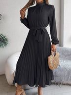 Mock Neck Pleated Midi Dress (23)