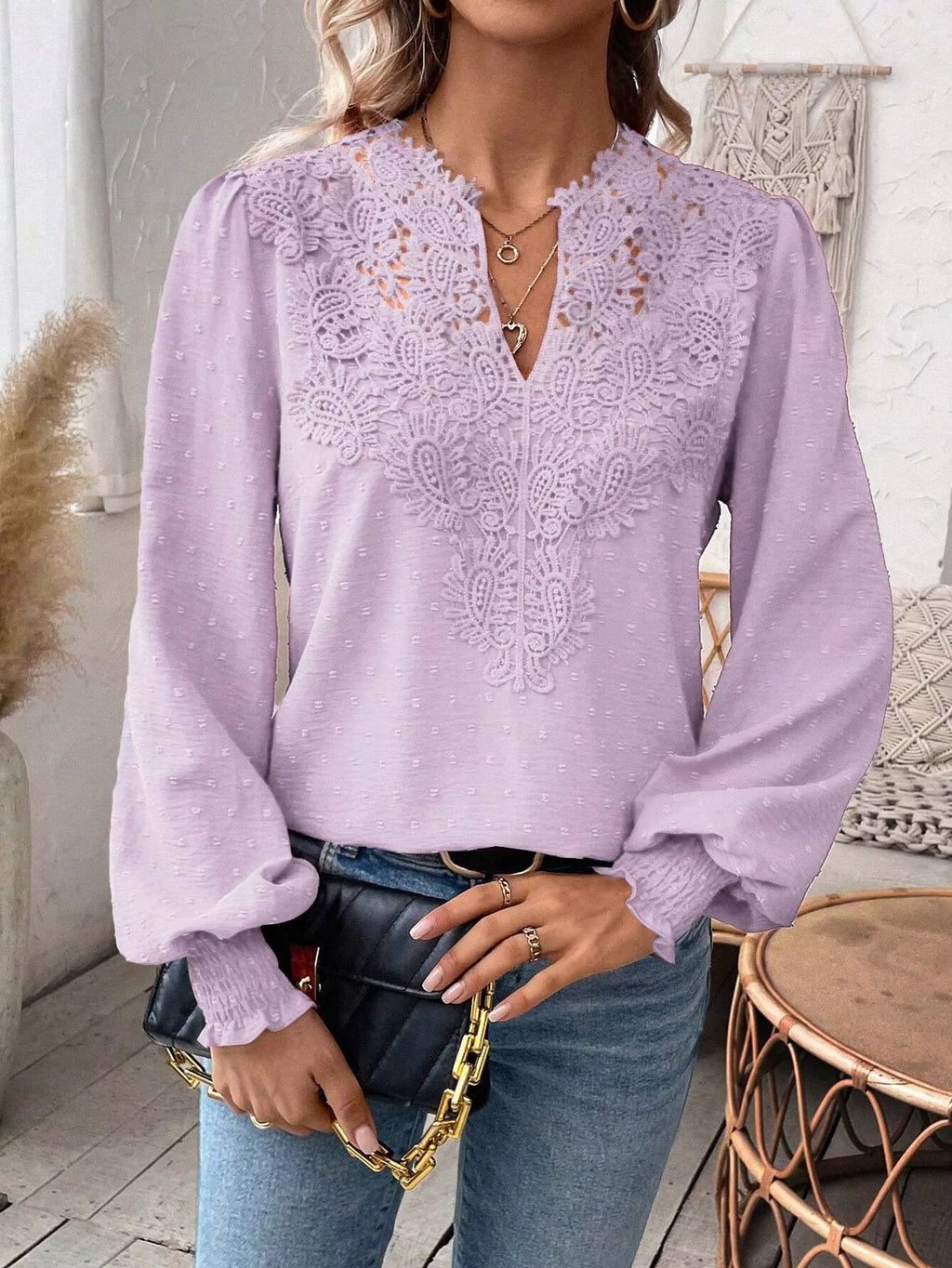 Lace Trim Long Sleeve Blouse (21)