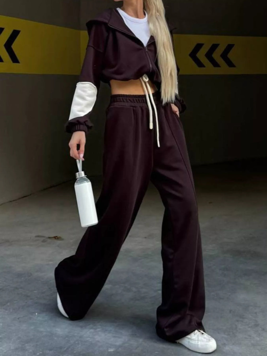 Zip Up Hoodie Wide-leg Pants Set (14)