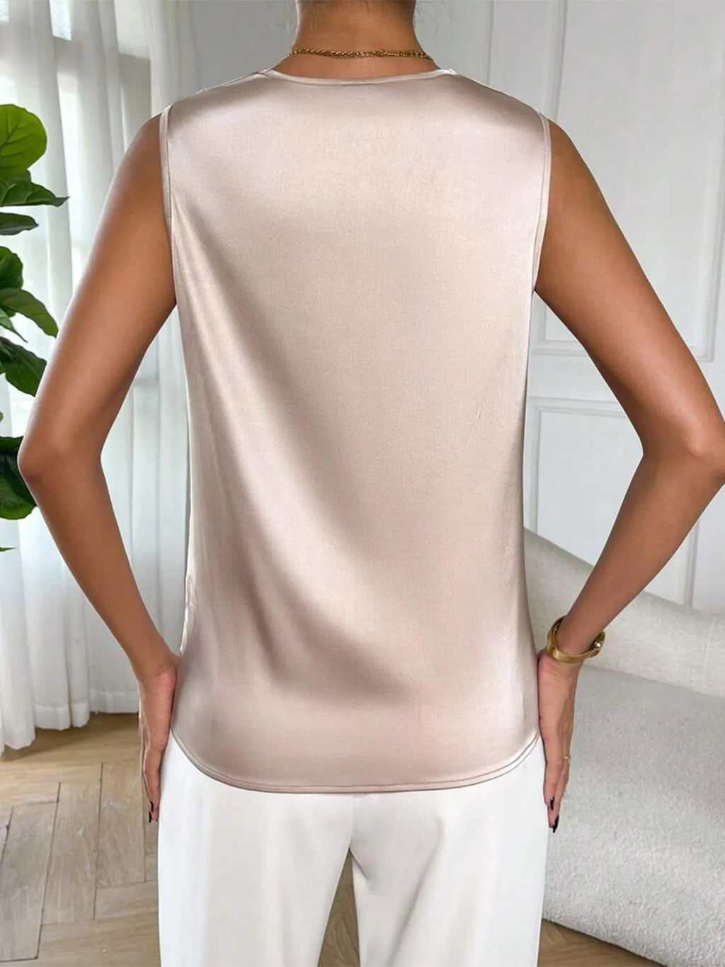 Satin Cowl Neck Sleeveless Blouse (2)