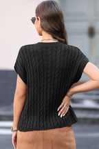 Cable-knit Round Neck Cap Sleeve Sweater (2)