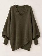 Full Size V-neck Oversized Batwing Sleeve Sweater Plus (23)