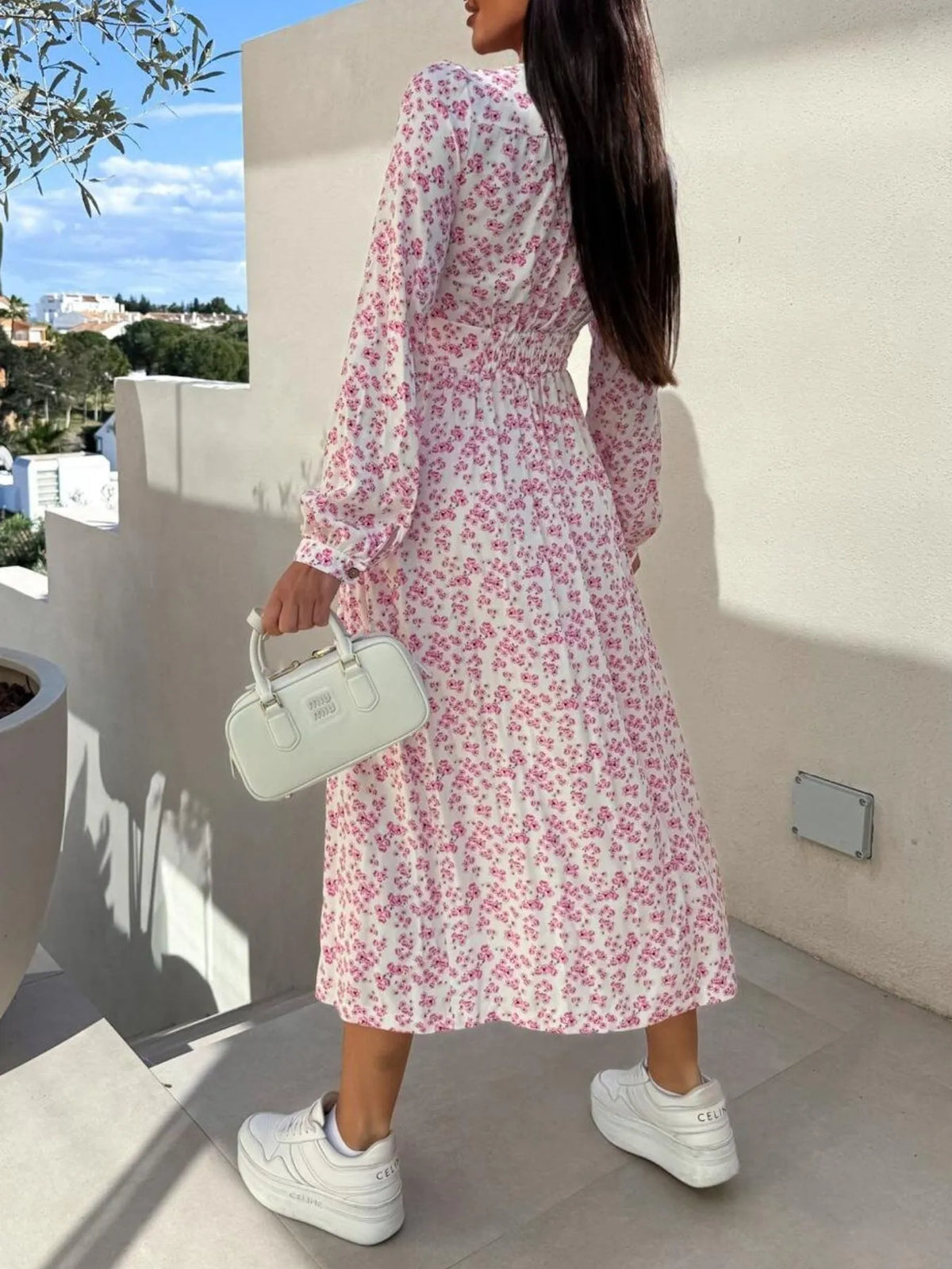 Floral Print Long Sleeve V-neck Dress (11)